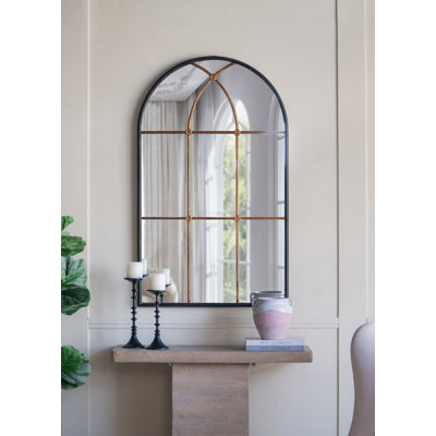 Miroir mural 28,3X47 "arqué avec motif de vitre noir et doré