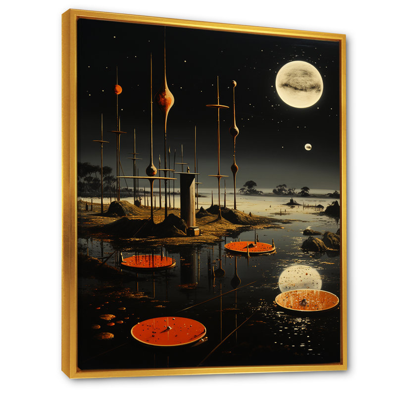 Paysage dans l'espace Liberté rêve II, H 20 po x l 12 po x P 1 po, Cadre flottant doré