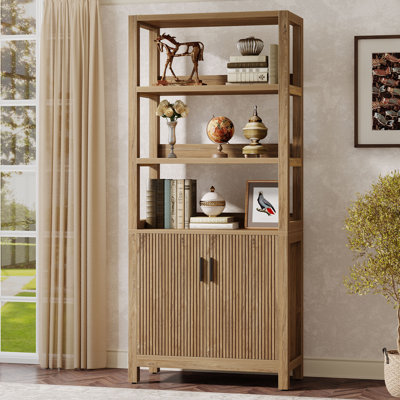70.9'' Tall Bookcase with Door, Wooden Bookshelf with Storage Cabinet