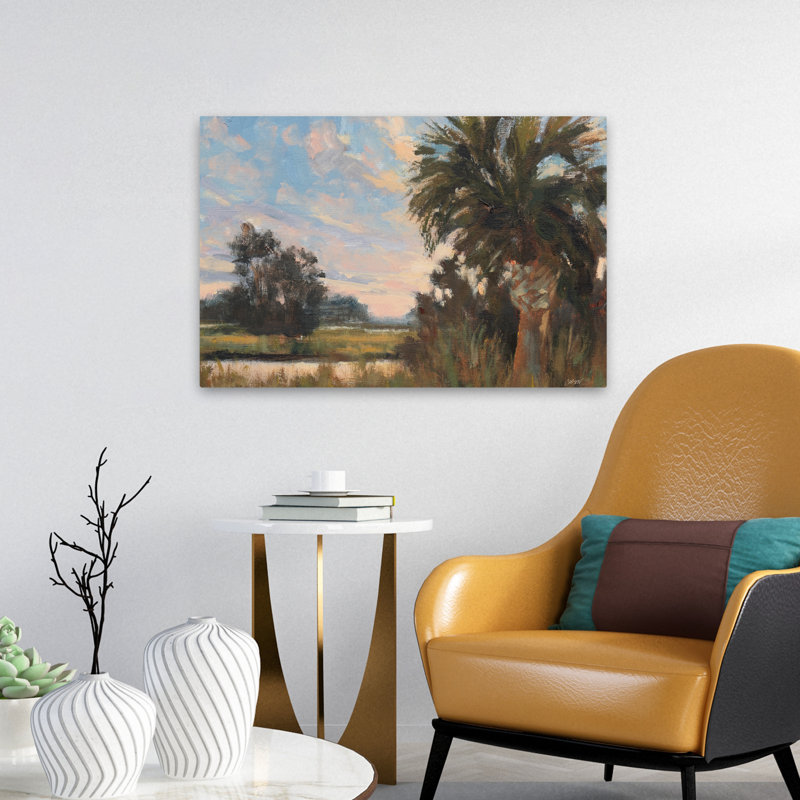 Contemporain et coucher de soleil sur un palmier de plage, H 24 po x l 16 po