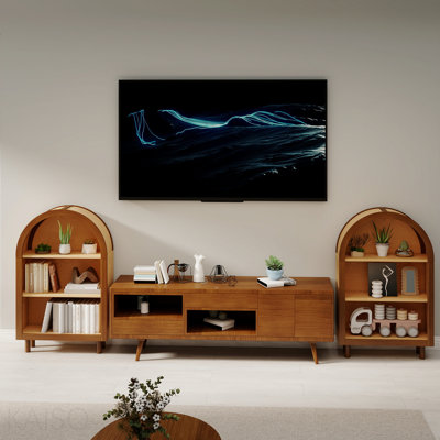 Arched Small Bookcase, Arched Storage Cabinet, Walnut Wooden Modern Arched Top Bookshelf With 3 Shelves, With Glaze Finish For Living Room, Bedroom, Entryway