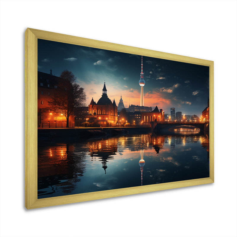 " Berlin Beautiful Cityscape Spot II ", Gold Floater Framed, 12" H x 20" W x 1" D