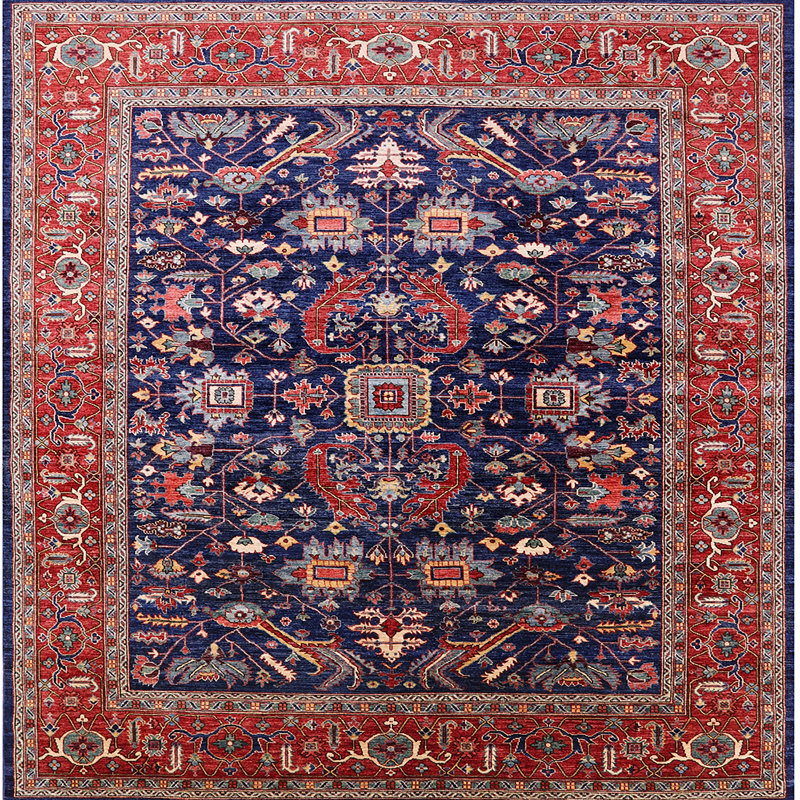 Tapis oriental bleu / rouge, Carré 4 pi