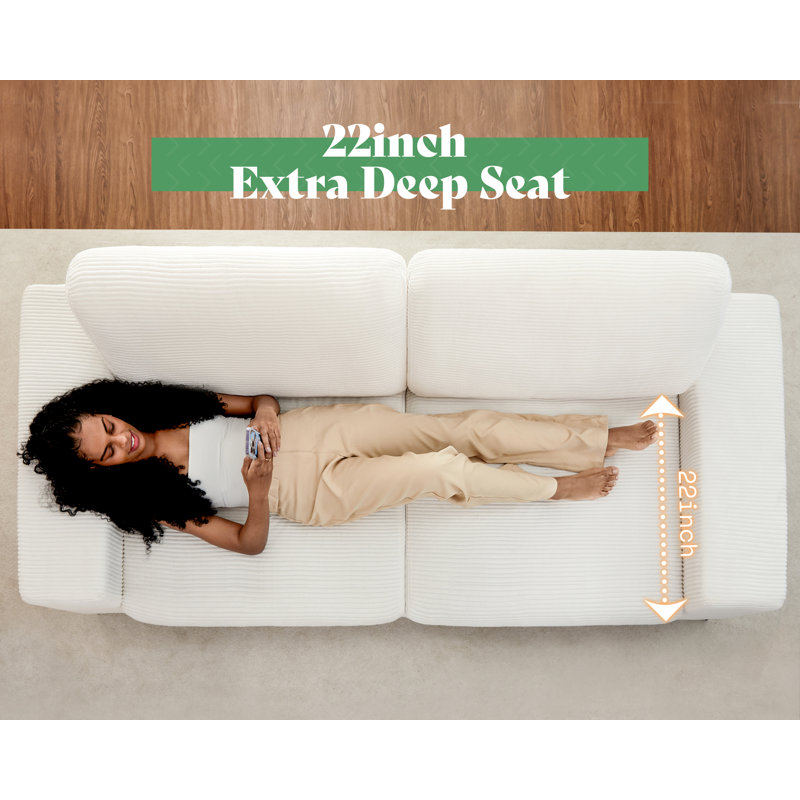 Brynnly 89" White Corduroy Sofa and Chair Set with Deep Seats