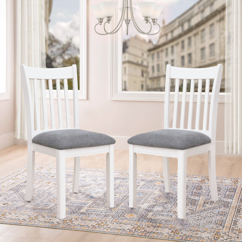 Kendall Rubberwood Dining Chairs with Cushioned Seats, Gray, White