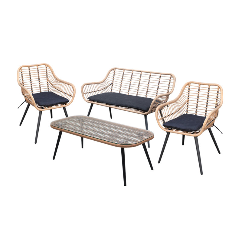 Ledet 4 Piece Rattan Sectional Seating Group with Cushions, Black