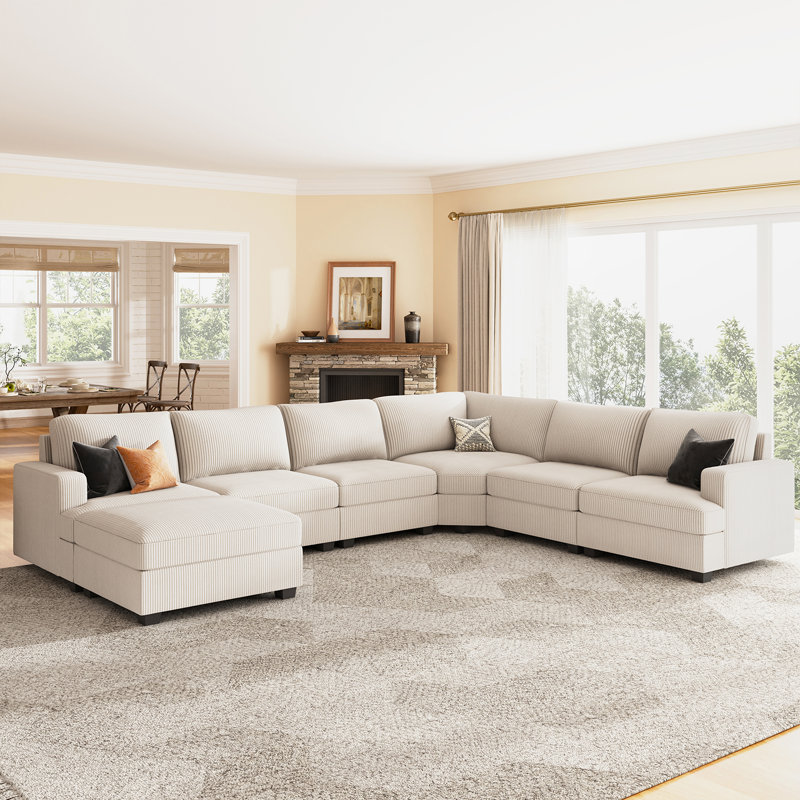 Anureet Maureece Corduroy Sectional Modular Sofa , Beige Corduroy