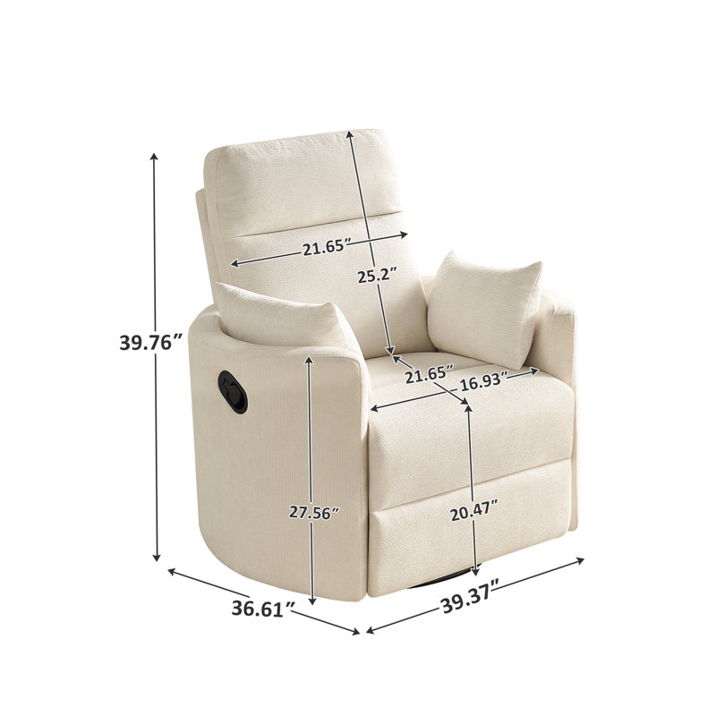 Chenille Swivel Recliner Chair, Beige