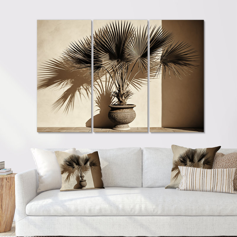 Beige Palms Palm Trees Bouquet Still Life - Palms & Palm Trees Canvas Wall Art Set, 32" H x 48" W x 1" D