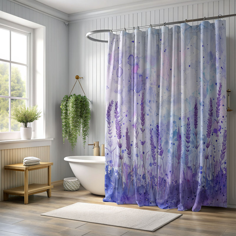 Rideau de douche standard 1 pièce Watercolor Purple Fields, H 74 po x l 35 po