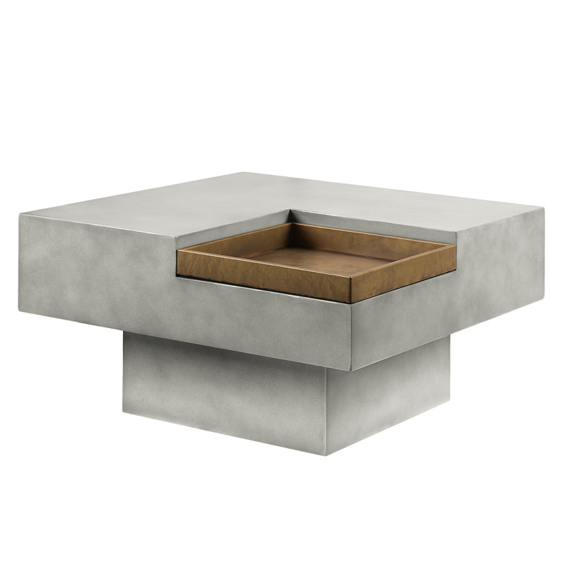 Table basse rustique en ciment avec un design carré et un piédestal gris vieilli