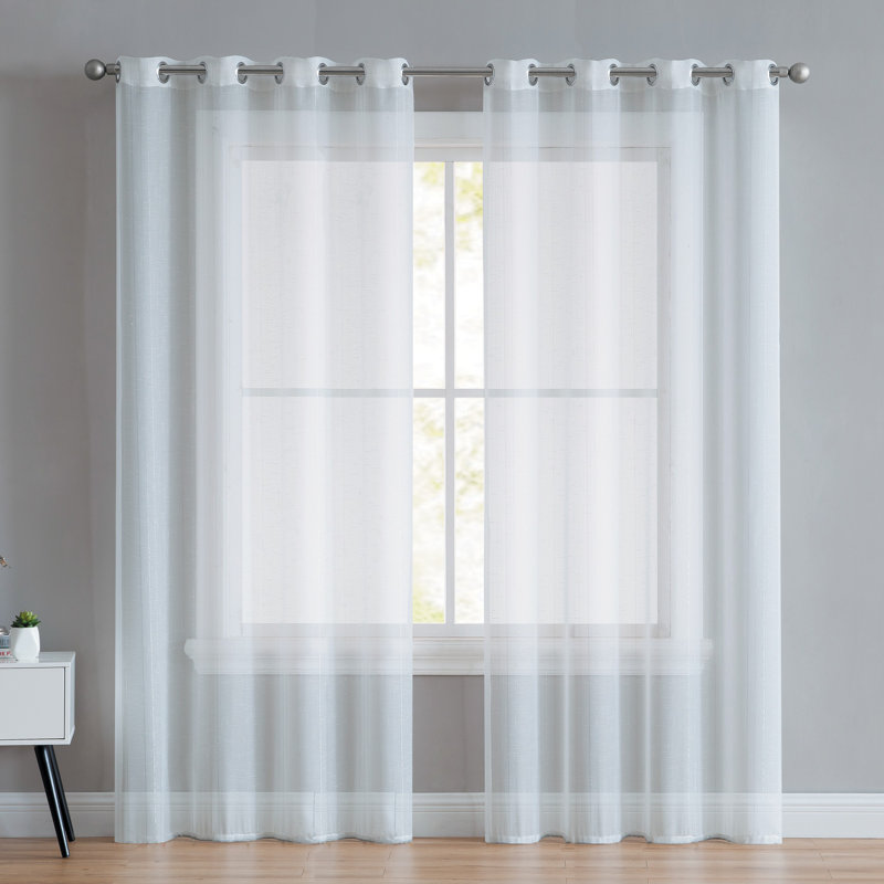 Martina 2-Piece Metallic Grommet Sheer Curtain Panel Set, 52" W x 96" L
