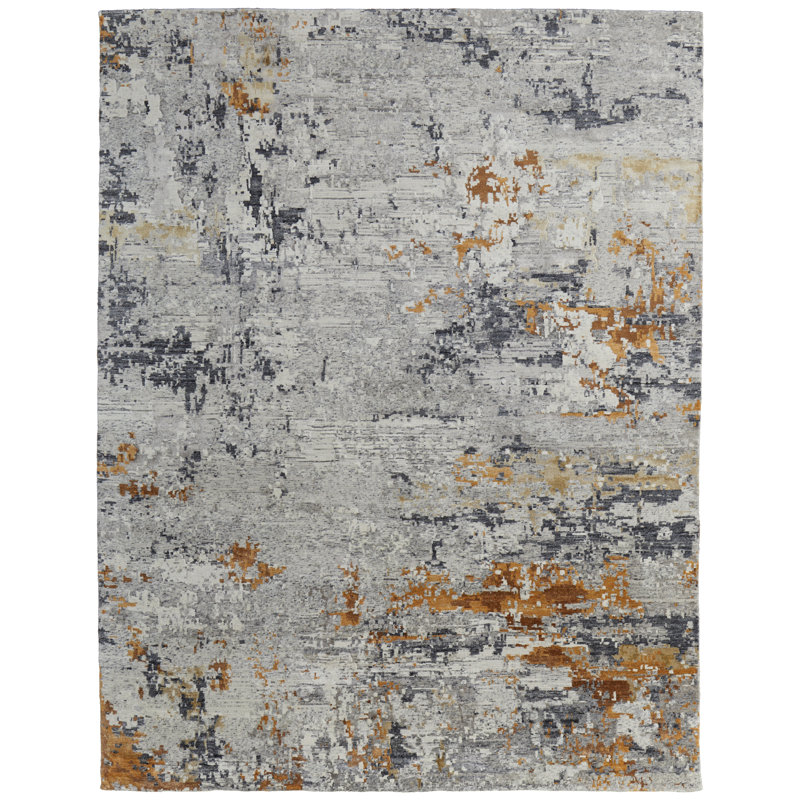 Tapis gris à motif abstrait moderne Taycen, Rectangle 9'6" x 13'6"