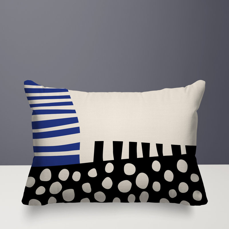 Oreiller rectangulaire réversible intérieur / extérieur Nea, Bleu marine / noir / blanc cassé, H 14 po x l 20 po