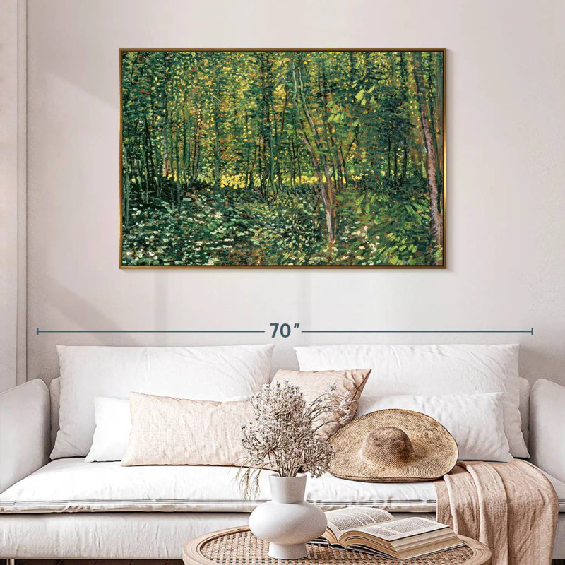 Arbres et sous-bois, 46 po x 31 po, Cadre flottant doré