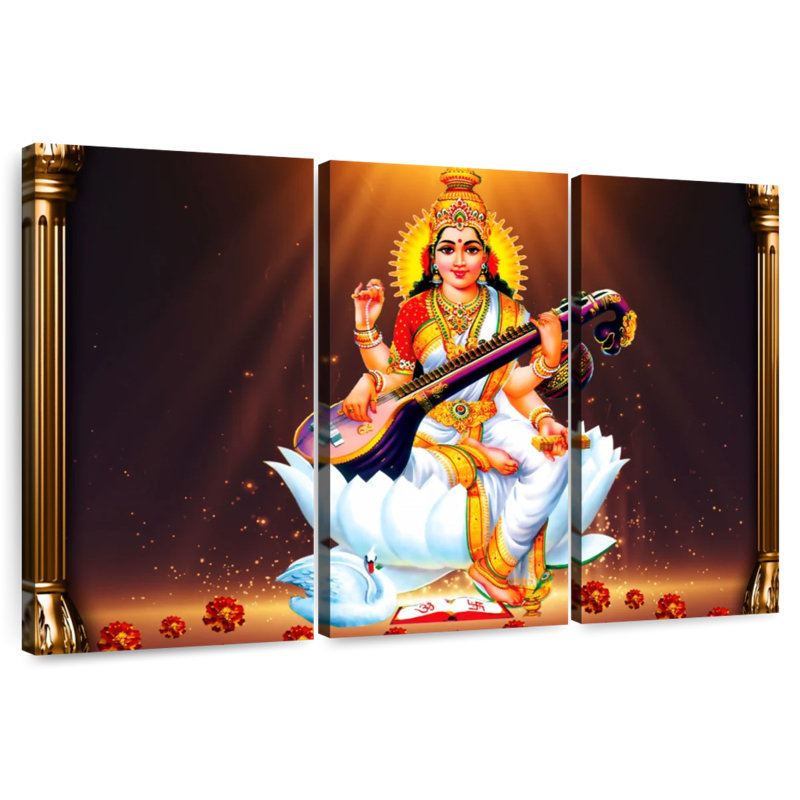 Adella Saraswati avec instrument, H 36 po x l 57 po