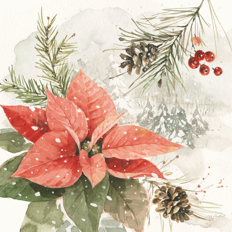 «Lelu Poinsettia Village II on Canvas» par Lisa Audit, reproduction, H 12 po x l 12 po x P 1,25 po