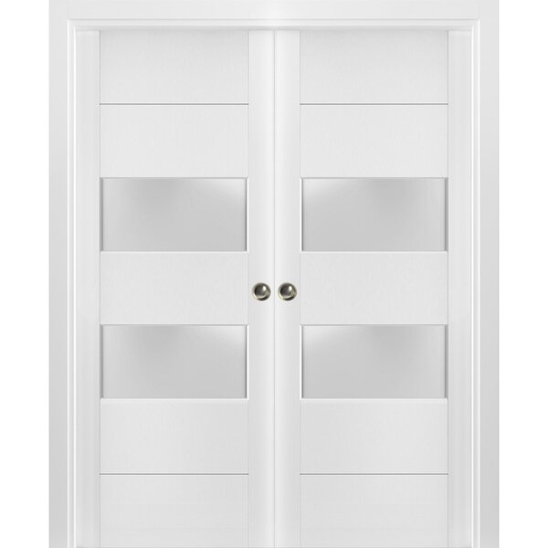SARTODOORS Lucia Frosted Glass Wood French White Doors | Wayfair