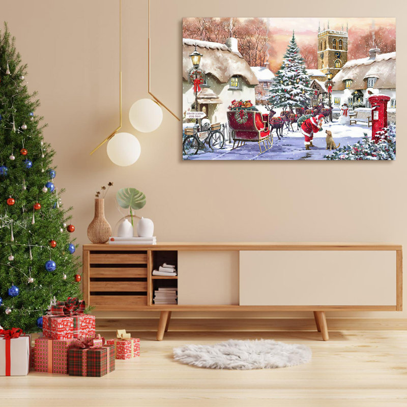Toile encadrée, décoration murale, peinture de Noël, H 28 po x l 40 po x P 1,5 po