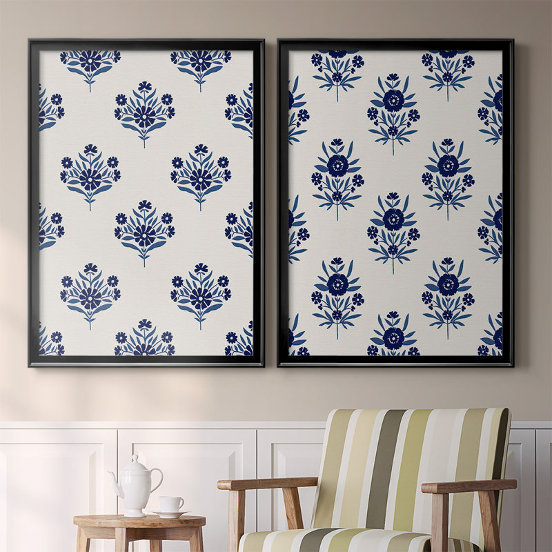 " Indigo Bloom Pattern I " 2 - Pieces, 42.5" H x 61" W x 2.5" D, Black