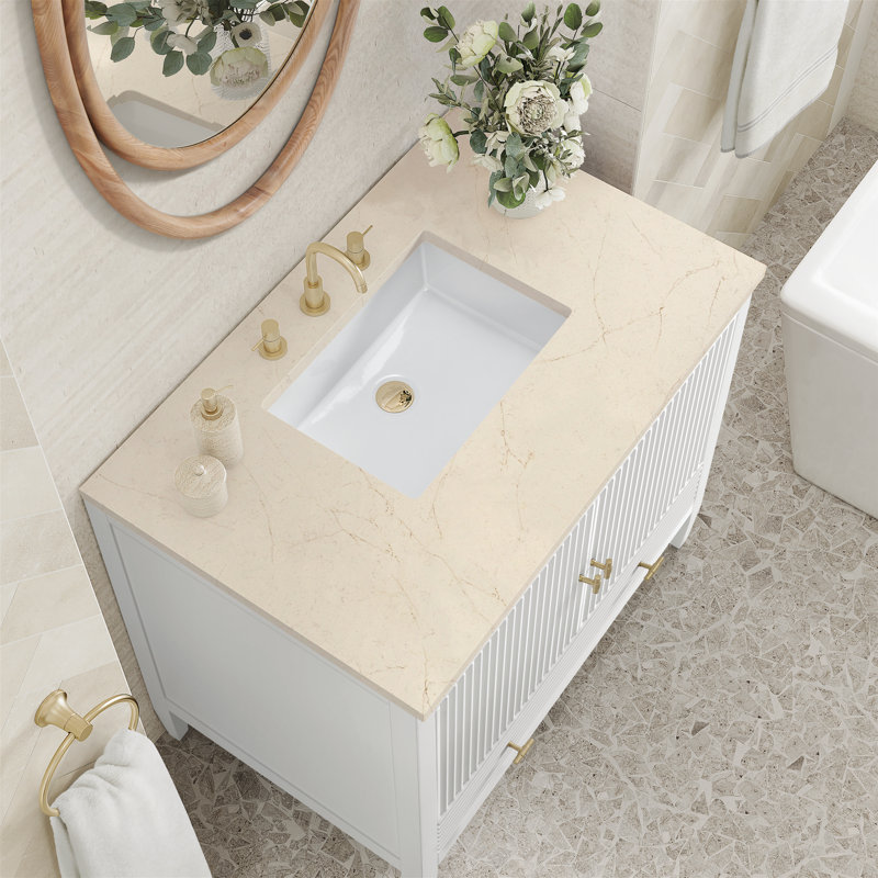 Myrrin 36'' W Single Vanity, Carrara White, Bright White, 8" Widespread