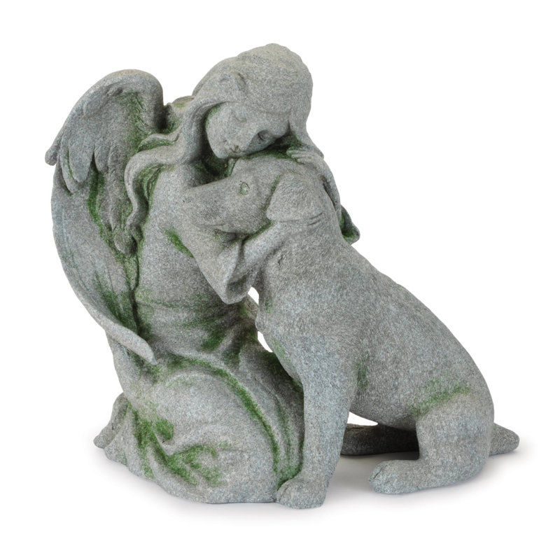 Statue ange avec chien (ensemble de 2)