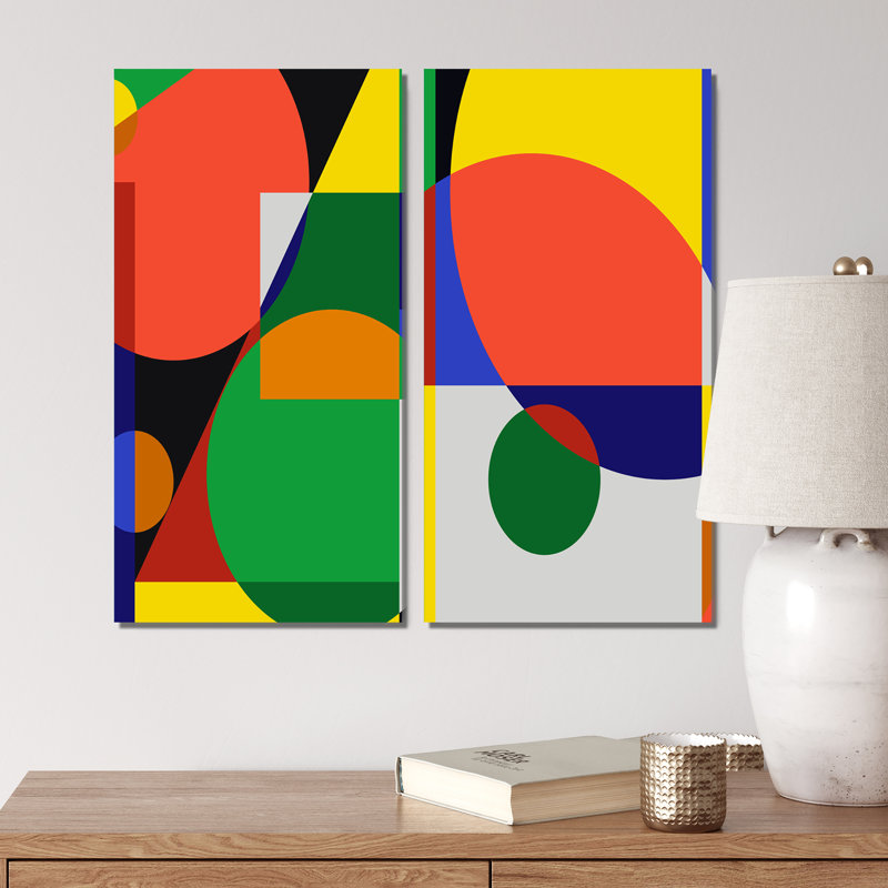 «Retro Abstract Colorful Colorful Geometric Designs XV», ensemble de 2 impressions, Toile tendue, H 20 po x l 24 po x P 1 po