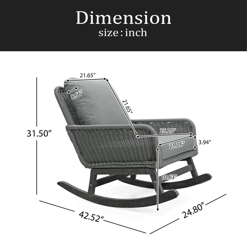 Chaise berçante contemporaine minimaliste en osier, Gris, Gris