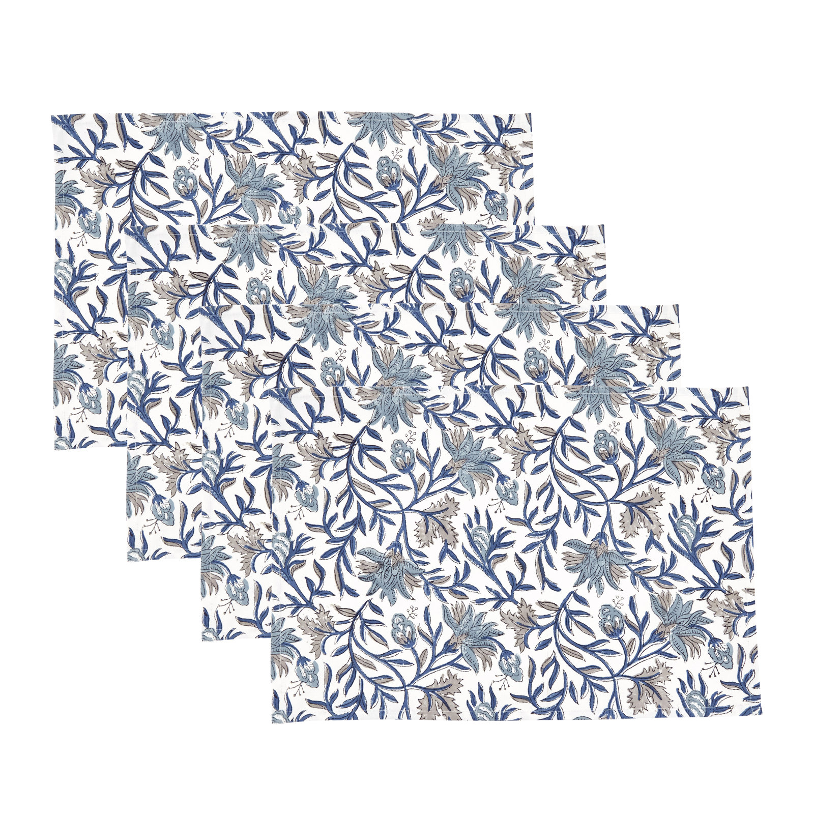 Botanical Floral Cotton Placemats (Set of 4) – Vintage-Inspired Vine & Bloom Print for Dining, Entertaining & Everyday Table Settings, 13"x19"