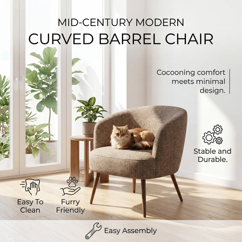 Mid-Century Modern Upholstered Tub Chair, Brown