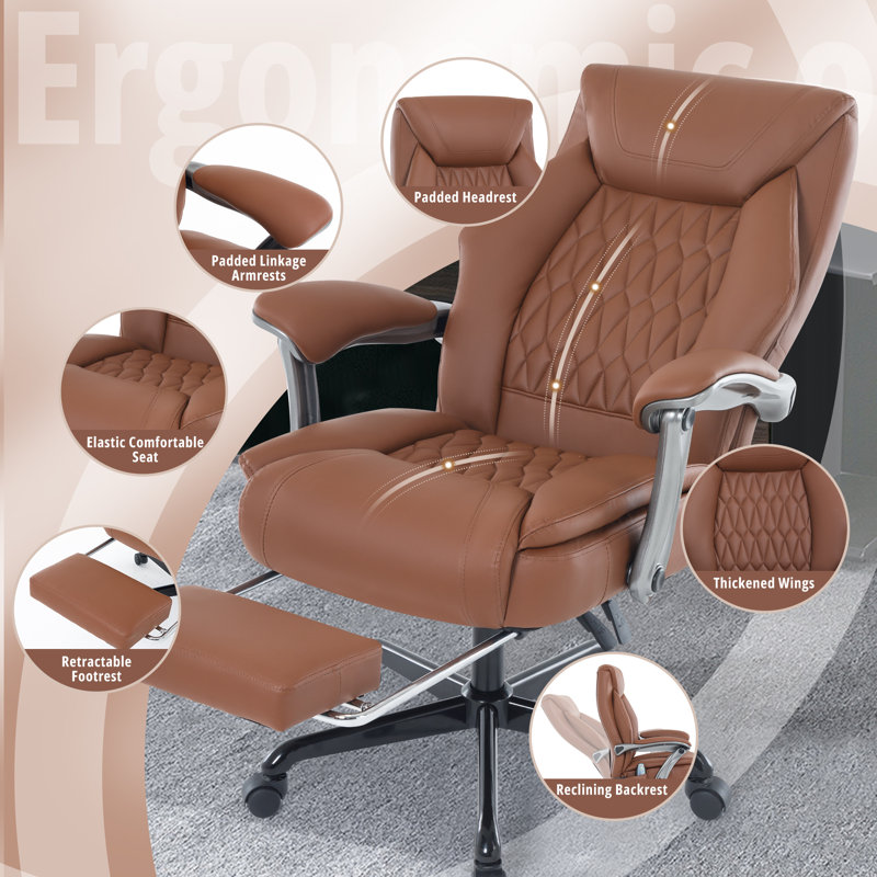 Modern Executive Massage Office Chair,Faux Leather Ergonomic Desk Chair With Padded Armrest and Swivel Wheels, Brown