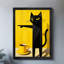Art mural rétro noir avec chat noir et tasse jaune, impressions de style rétro-423015526