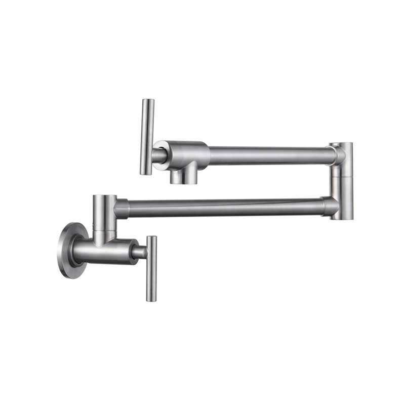 Wall Mount Folding Kitchen Pot Filler Faucet, Brushed Nickel