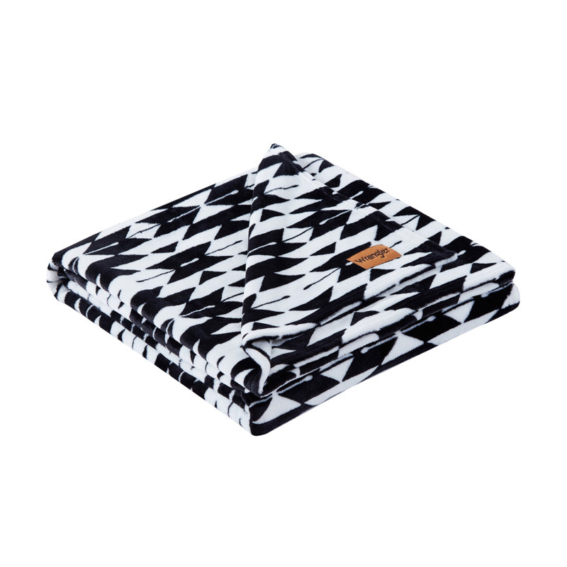 Wrangler Printed Ultra Soft Plush Fleece Throw Blanket, Black Ikat