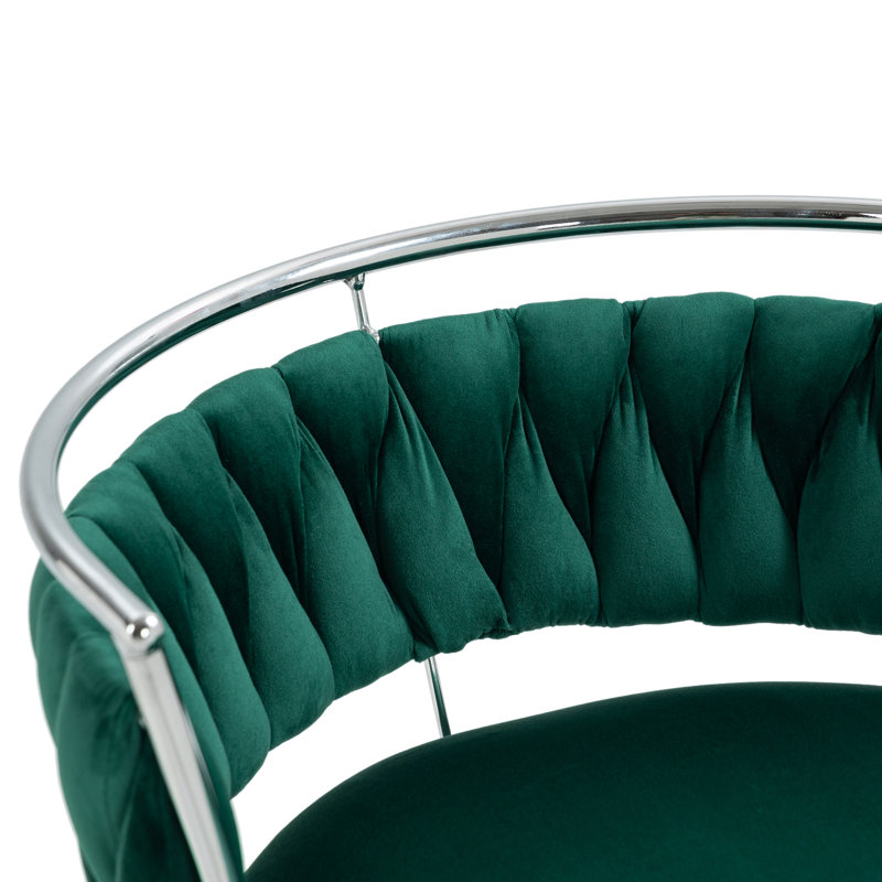 Christal Height Adjustable Swivel Bar Stool, Silver, Dark Green