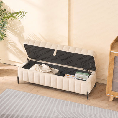 49.21" Wide Upholstered Velvet Storage Soft Bench Footstool Ottoman End Of Bed With Metal Legs, Foot Rest For Living Room, Entryway And Bedroom. Beige