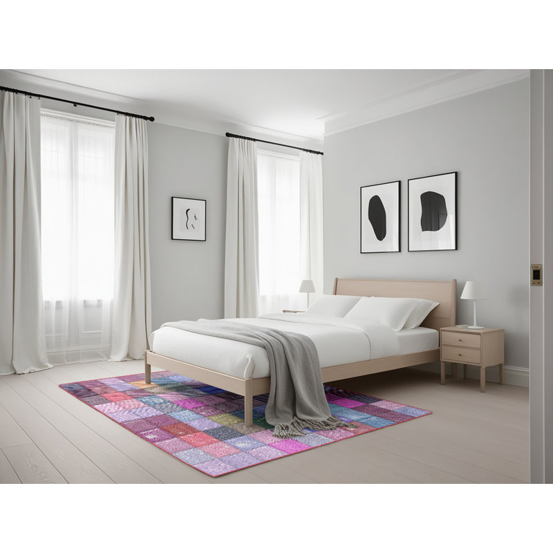 Tapis rose/vert à motifs, Rectangle 5 pi x 7 pi