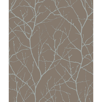 Trees Silhouette Floral Metallic Wallpaper Roll