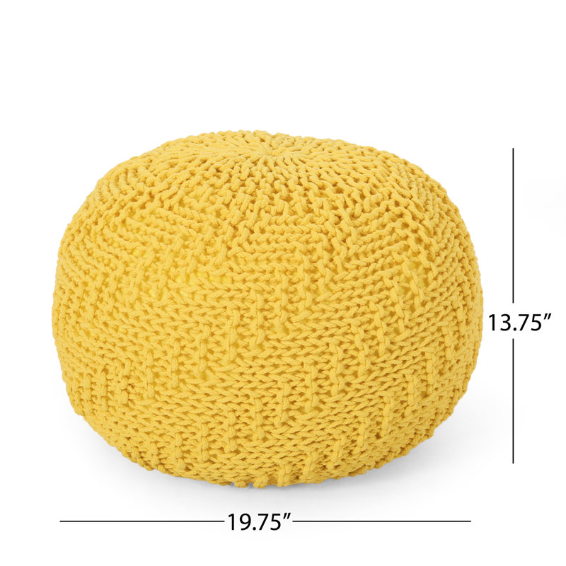 Pouf de siège en coton tricoté jaune - option de détente, capacité de poids de 200 lb, élément décoratif ornement, nettoyage des taches recommandé, bourre de perles, profondeur de 20,26 po, largeur, hauteur de 13,88 po