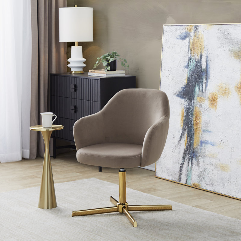 Fauteuil d'appoint pivotant Braylee, Velours brun, Doré