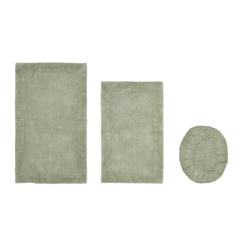 Ensemble de tapis pour salle de bain réversible 100% coton 2370 g / m² Merkel - ultra doux, très absorbant, lavable à la machine, certifié OEKO-TEX, idéal pour la douche, la baignoire et le meuble-lavabo, sauge foncé
