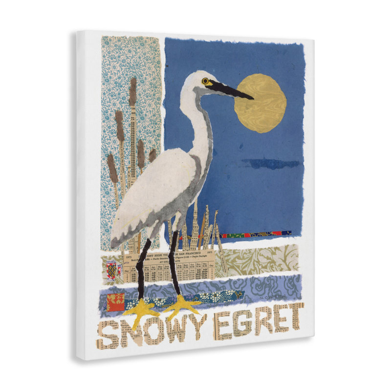 «Nautical Snowy Egret», toile par Nancy Overton, H 20 po x l 16 po