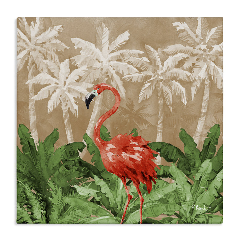 «Flamingo Jungle Scenery», art mural sur toile par Paul Brent, H 17 po x l 17 po
