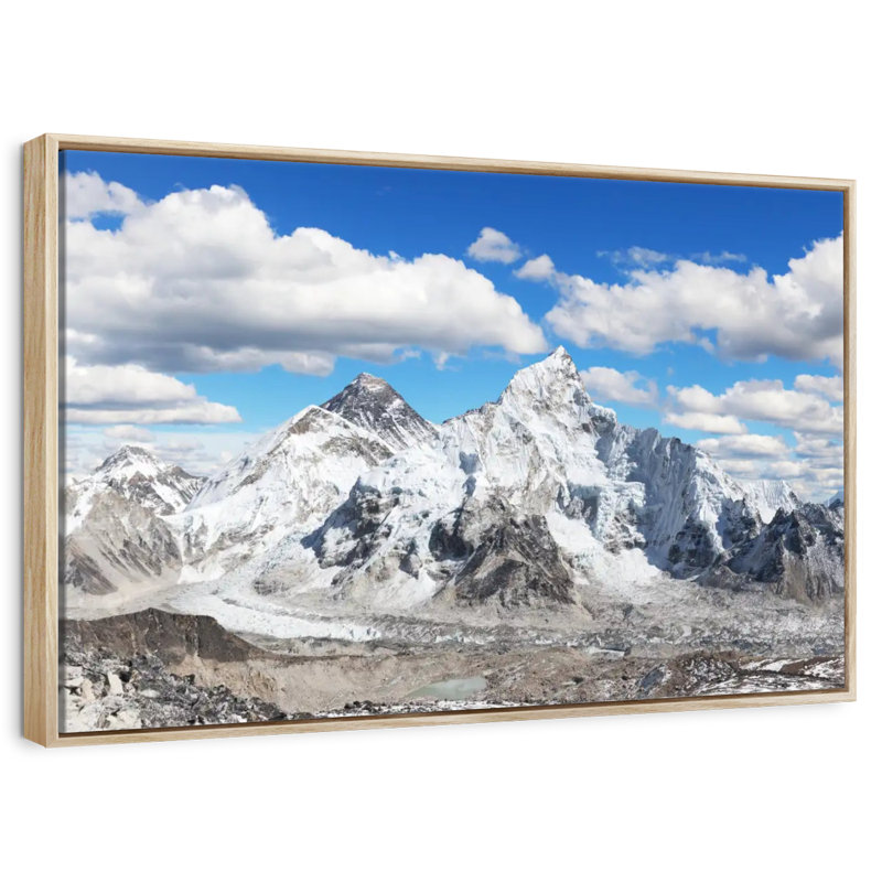 Vue panoramique de l'Himalaya, Cadre flottant en bois naturel, 31 po x 21 po