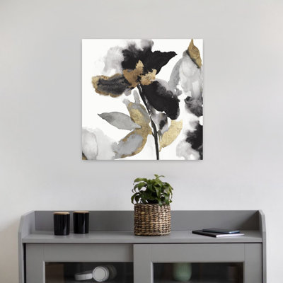 Black Petals Gold Leaves II Abstract Delicate Elegant Flower Art