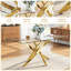 Table de salle à manger rectangulaire Gottwald 50" en verre pour 4 personnes, pieds croisés modernes en acier inoxydable, plateau en verre trempé, idéale pour les petits espaces.-1979574794-1979574793