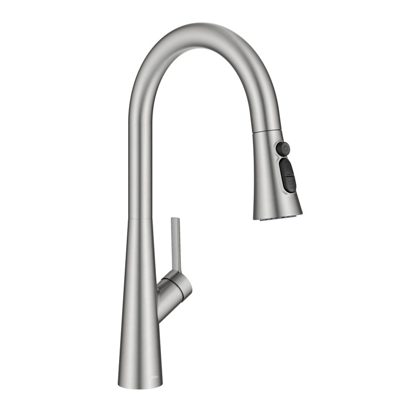 KRAUS Odelia 4-Function Single Handle Pull Down Kitchen Faucet with CleanSweep Blade Spray in Spot-Free Stainless Steel