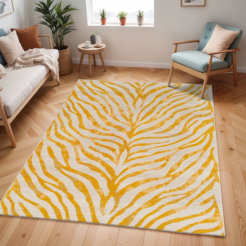 Mustard Modern Shaggy Rug, Abstract Easy to Clean Rug For Living Room, Dining Room, Bedroom, Kitchen-160X220