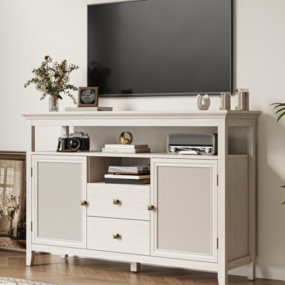 Armoire de rangement 52,8 po, buffet décoratif pour la cuisine avec tablettes réglables - Buffet, armoire et étagère en bois blanc