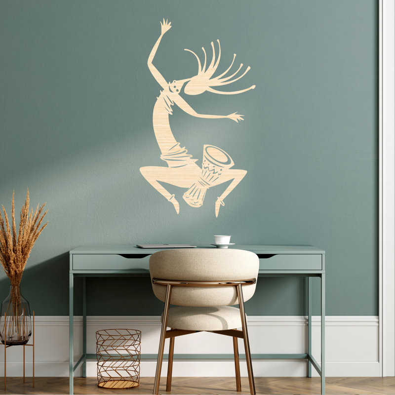 Décoration murale avec tambour et figurine Absract - bouleau baltique naturel, H 46 po x l 26,6 po x P 0,25 po